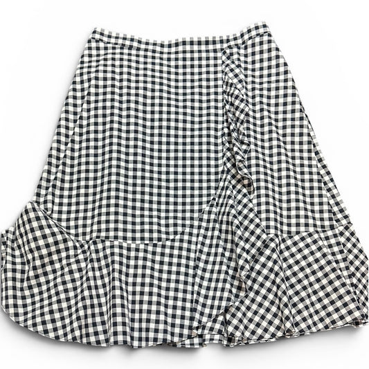 TALBOTS NAVY WHITE GINGHAM RUFFLE MIDI SKIRT 100 SZ 14