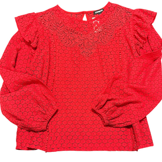 EXPRESS RED CROCHET BLOUSE RUFFLE NEW 100 LARGE