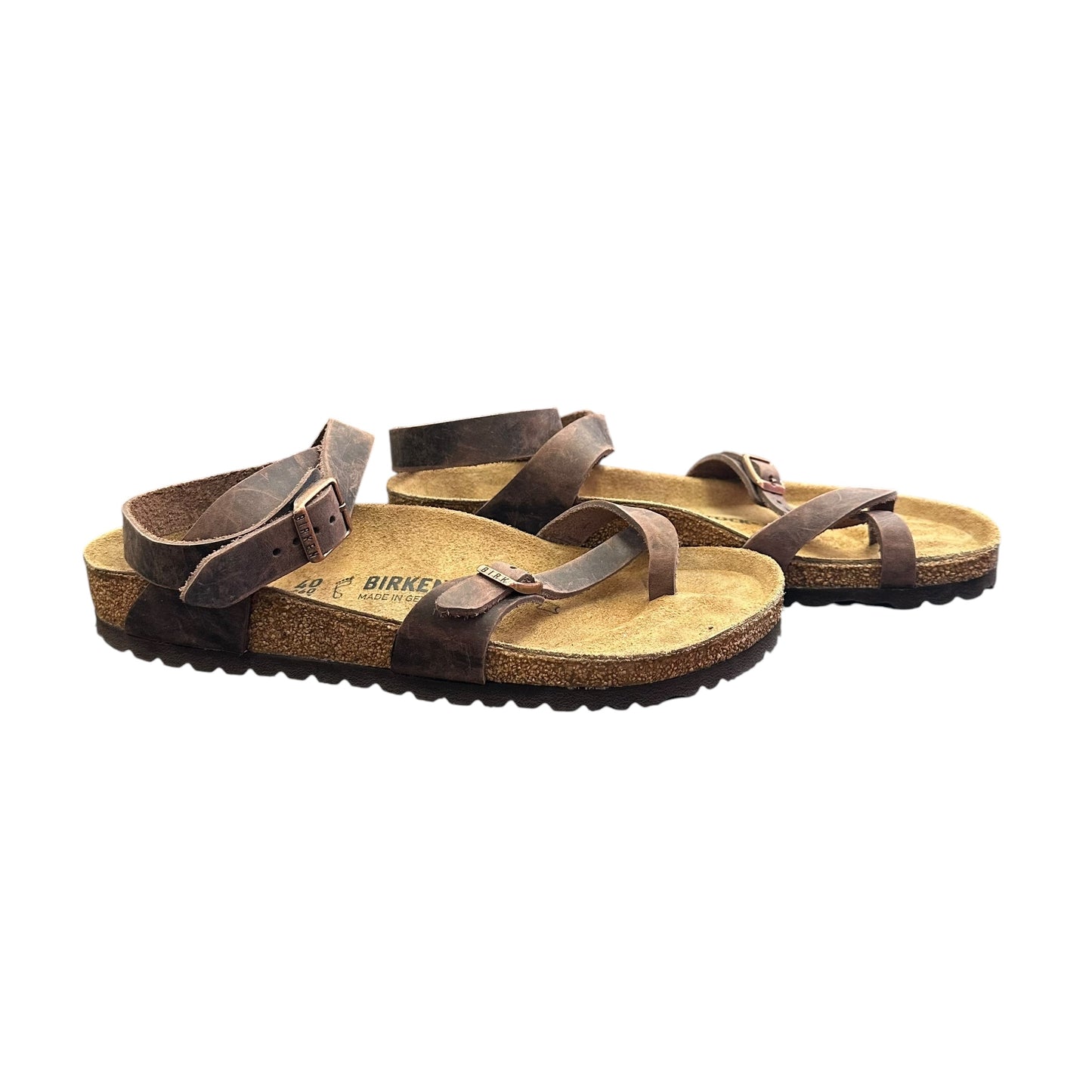 BIRKENTSTOCK YARA BROWN LEATHER SANDALS 143 SZ 40/9.5