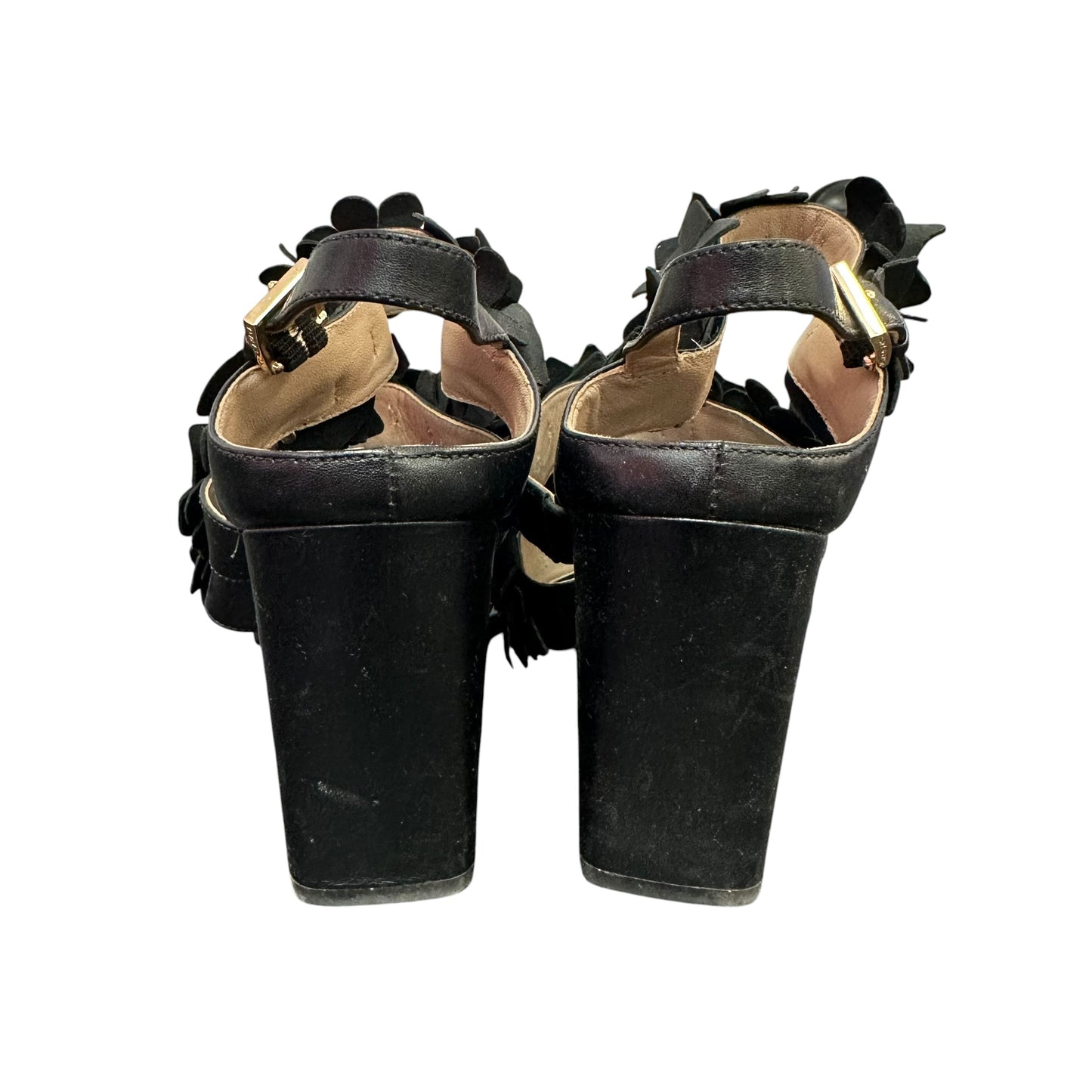 TORY BURCH BLACK LEATHER FLORAL HEELS SZ 7.5