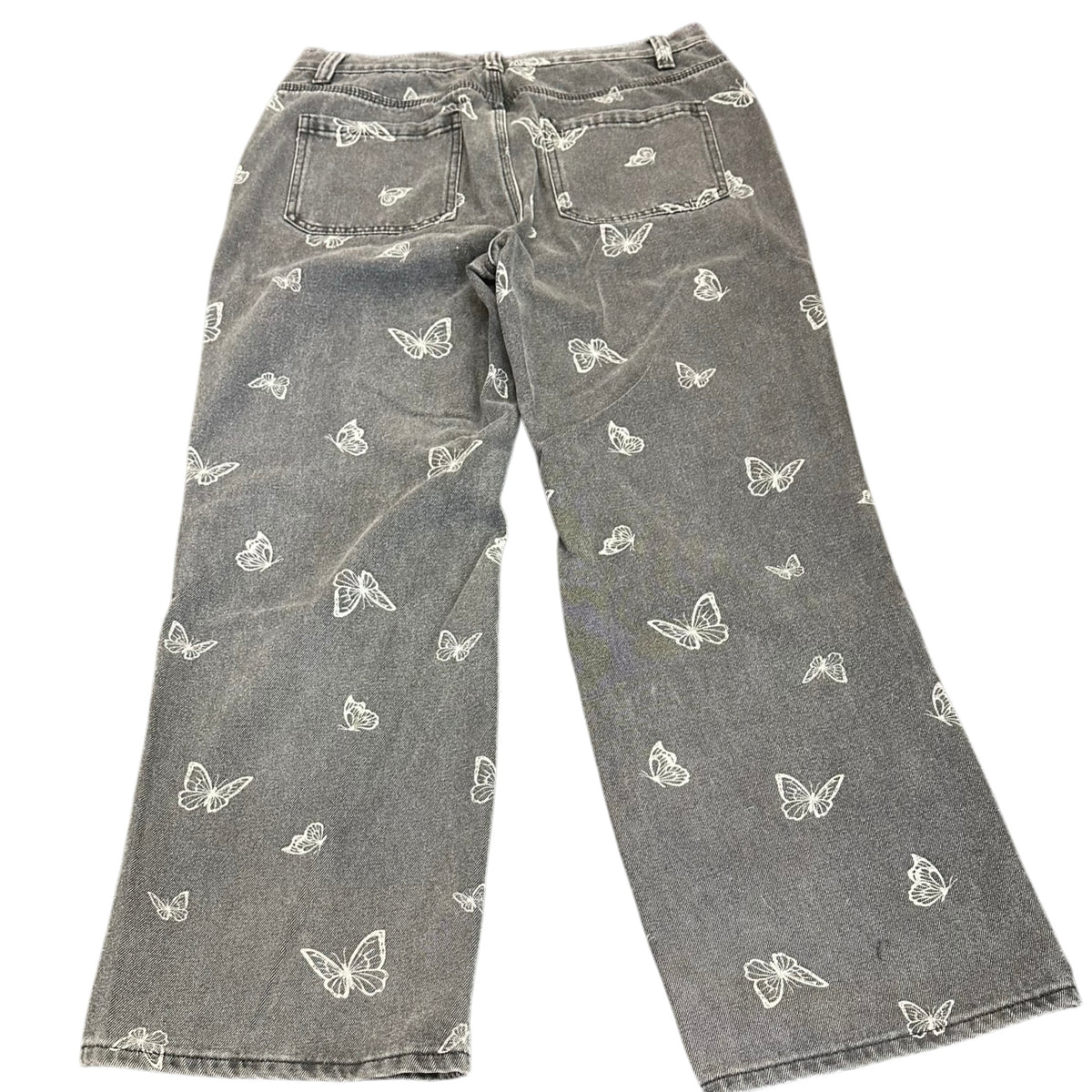 SIMPLE SOCIETY Y2K BLACK DENIM JEANS WIDE LEG BUTTERFLIES 289 SZ 12/13