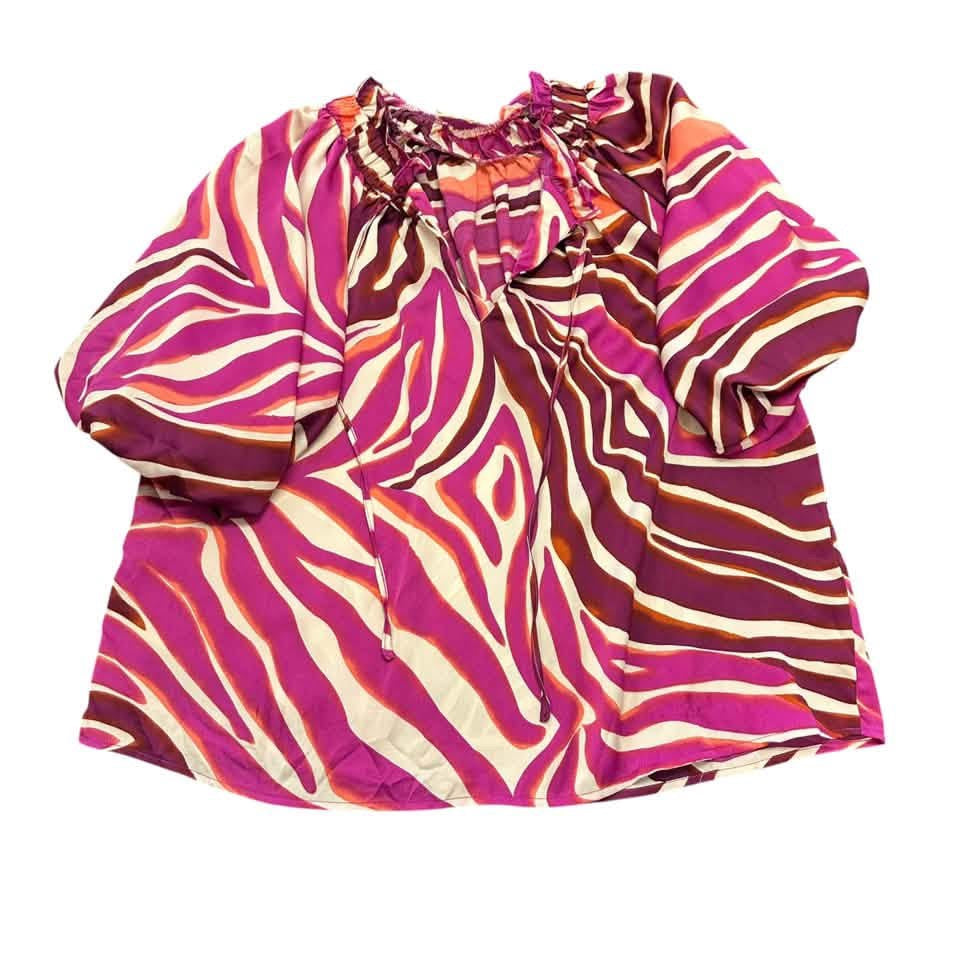 BIBI PURPLE ZEBRA ANIMAL PRINT BLOUSE SATIN 100 SMALL