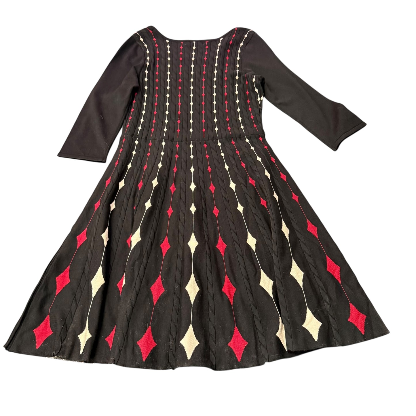 DANNY & NICOLE BLACK GEOMETRIC SWEATER DRESS FIT FLARE 100 NWT $74 LARGE