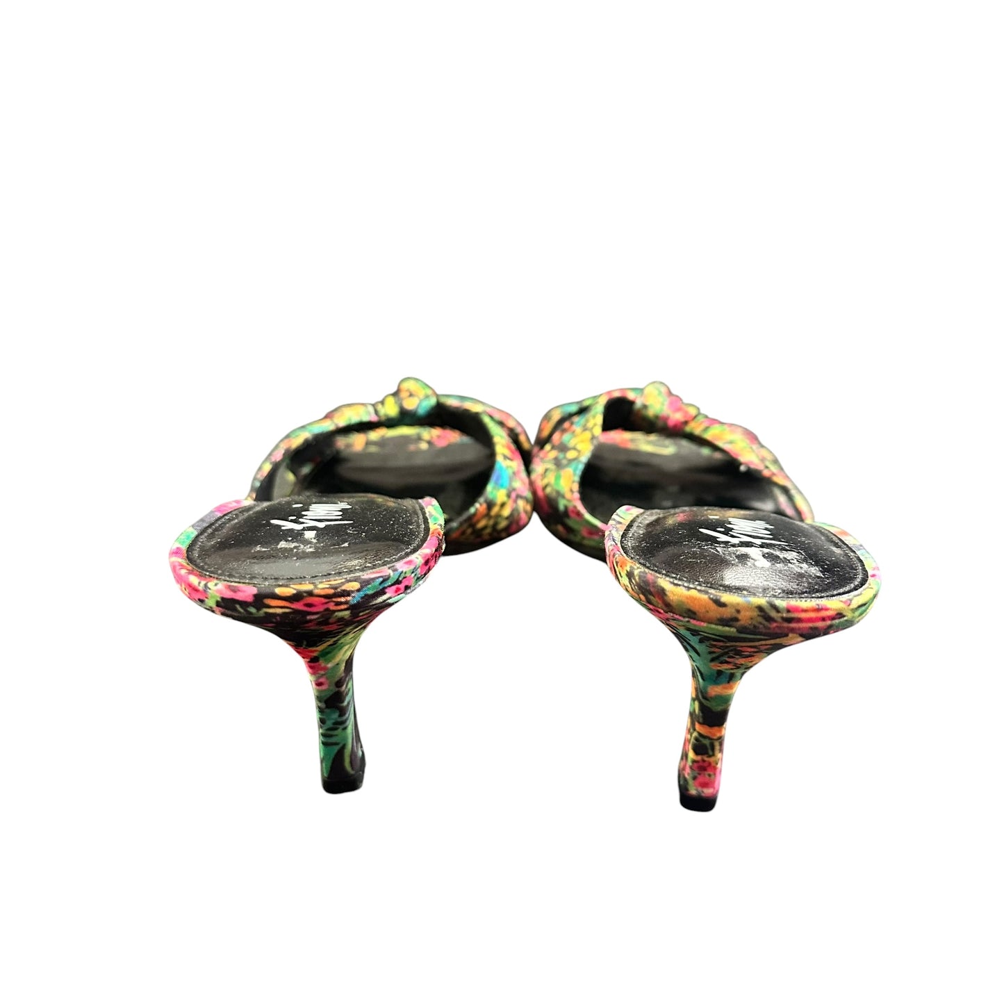 FIONI BLACK FLORAL SLIP ON HEELS 219 SZ 10