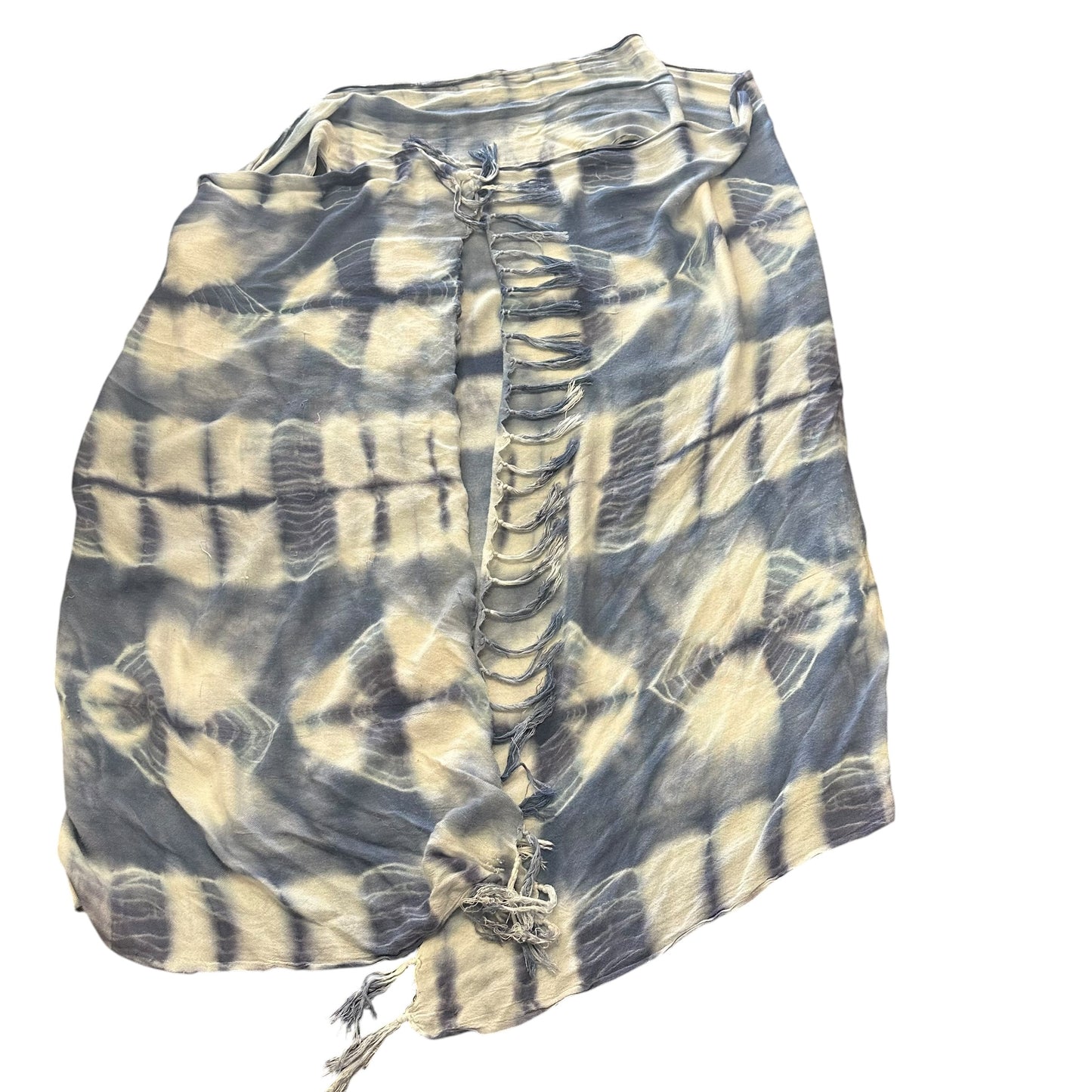 BLUE WHITE TIE DYE OPEN VEST FRINGE 100 OS