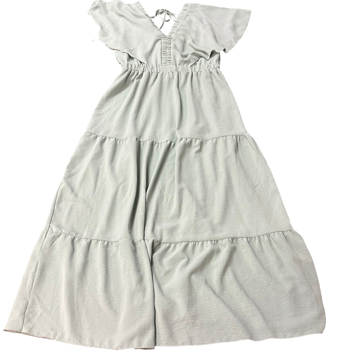 SEA FOAM GREEN TIERED MAXI DRESS V NECK 100 SMALL