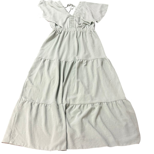 SEA FOAM GREEN TIERED MAXI DRESS V NECK 100 SMALL