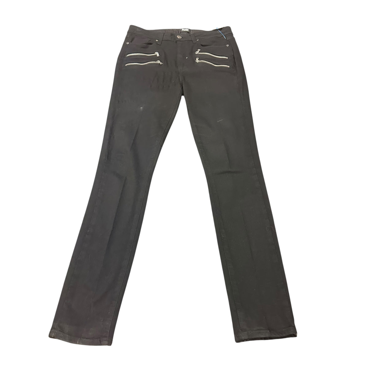 PAIGE BLACK HIGH RISE EDGEMONT BLACK PANTS ZIPPERS 87 SZ 30