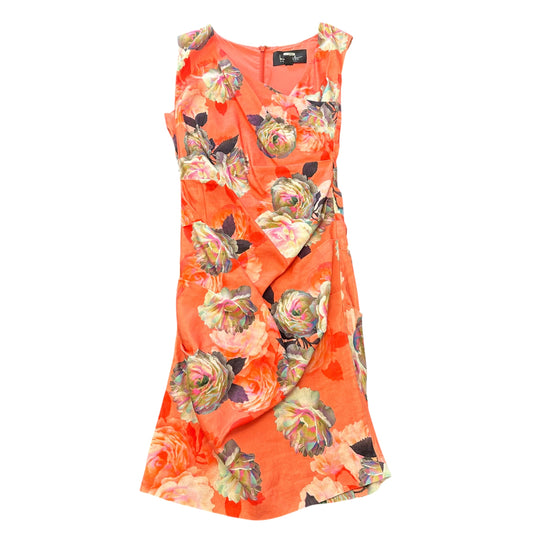 NICOLE MILLER CORAL FLORAL RUCHED DRESS 15 SZ 10