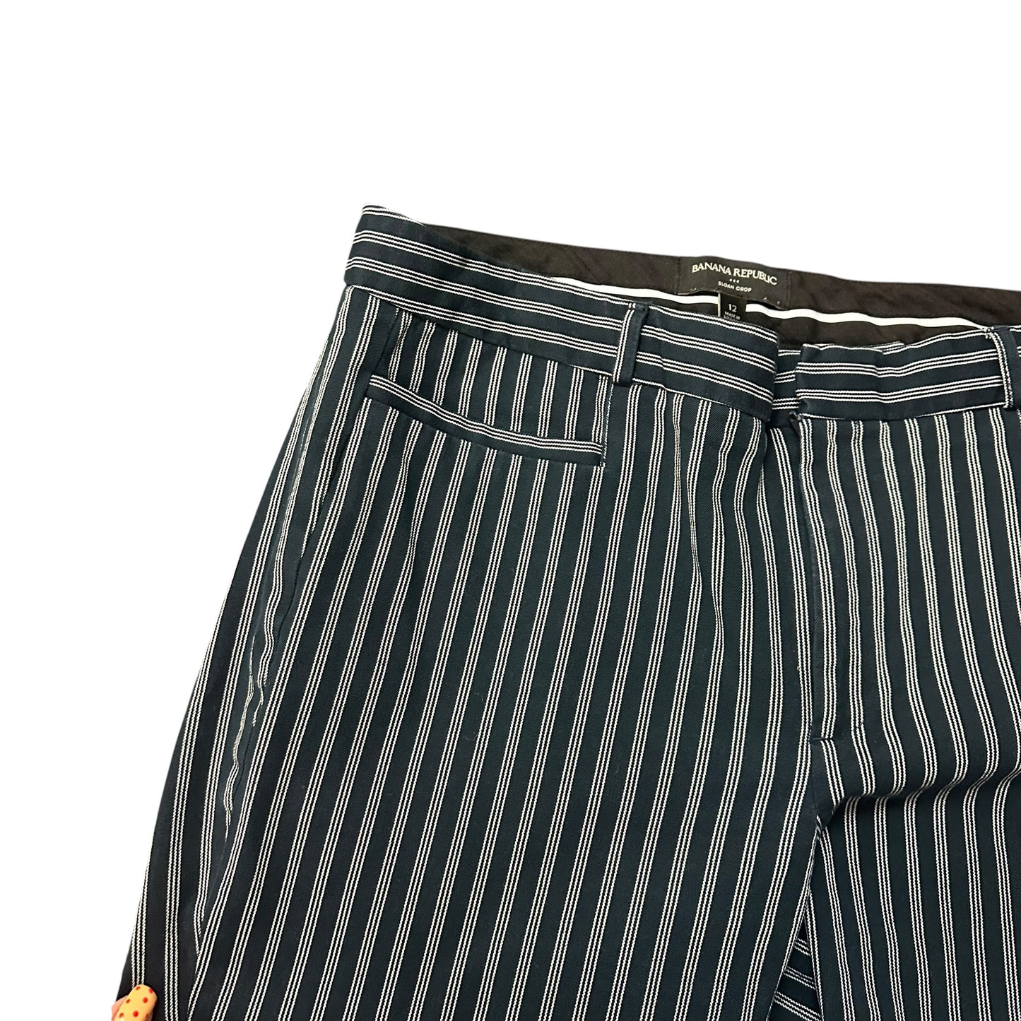 BANANA REPUBLIC NAVY WHITE STRIPED TROUSERS SLOAN CROP 230 SZ 12