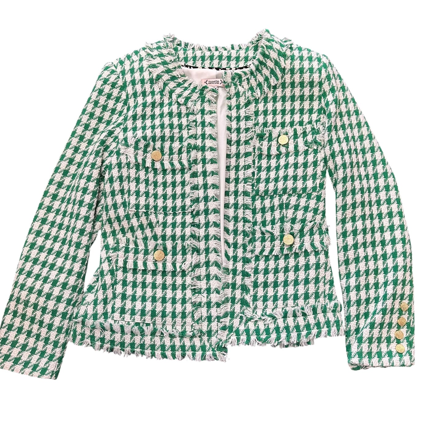 NANETTE LEPORE GREEN WHITE TWEED BLAZER 100 MEDIUM