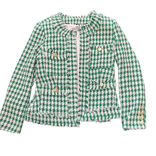 NANETTE LEPORE GREEN WHITE TWEED BLAZER 100 MEDIUM
