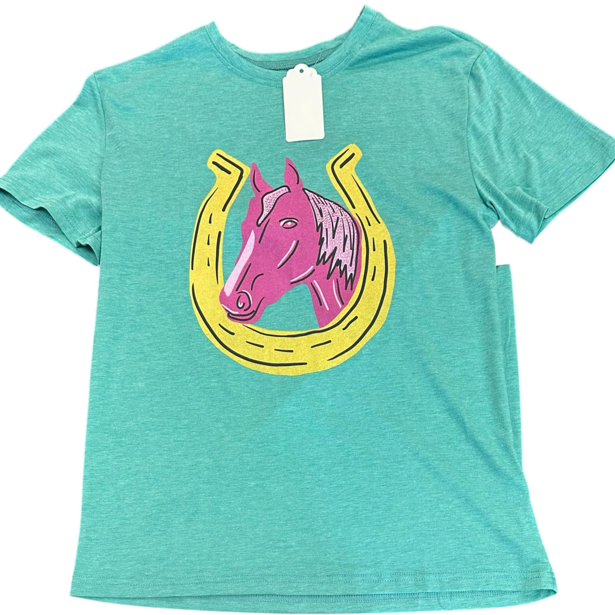 TWO 2 FLY TURQUOISE TEE PINK HORSE NWT 298 MEDIUM