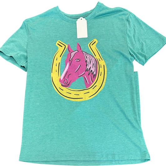 TWO 2 FLY TURQUOISE TEE PINK HORSE NWT 298 MEDIUM