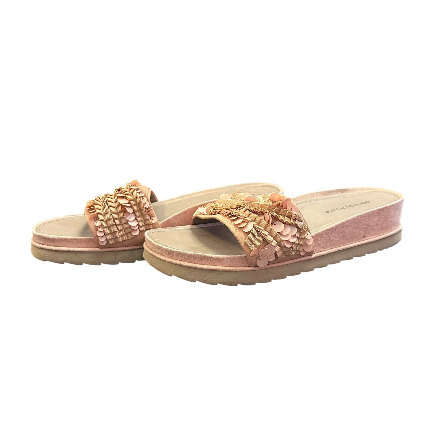 DONALD PLINER SLIP ON SANDALS BEIGE SEQUINS BEADS 276 SZ 10