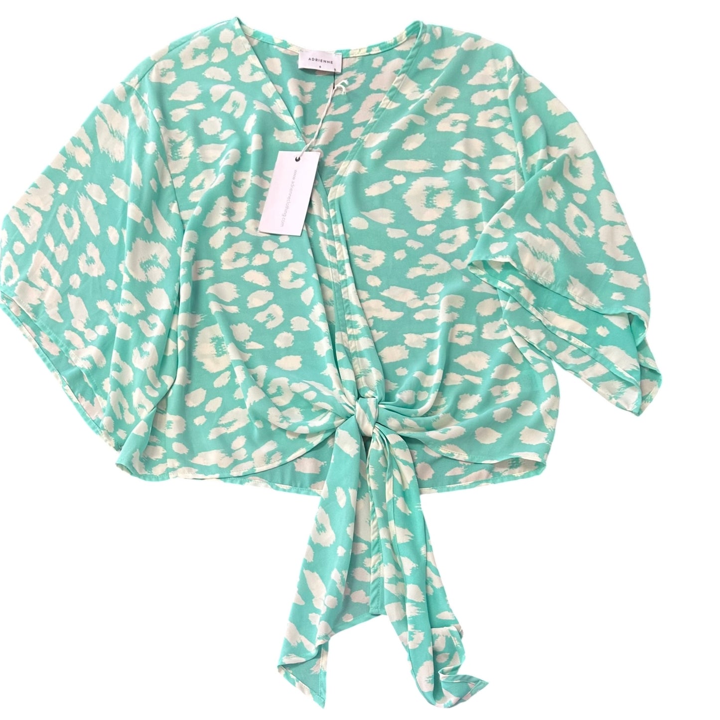 ADRIENNE ANIMAL PRINT TEAL WHITE BLOUSE NWT 100 SMALL