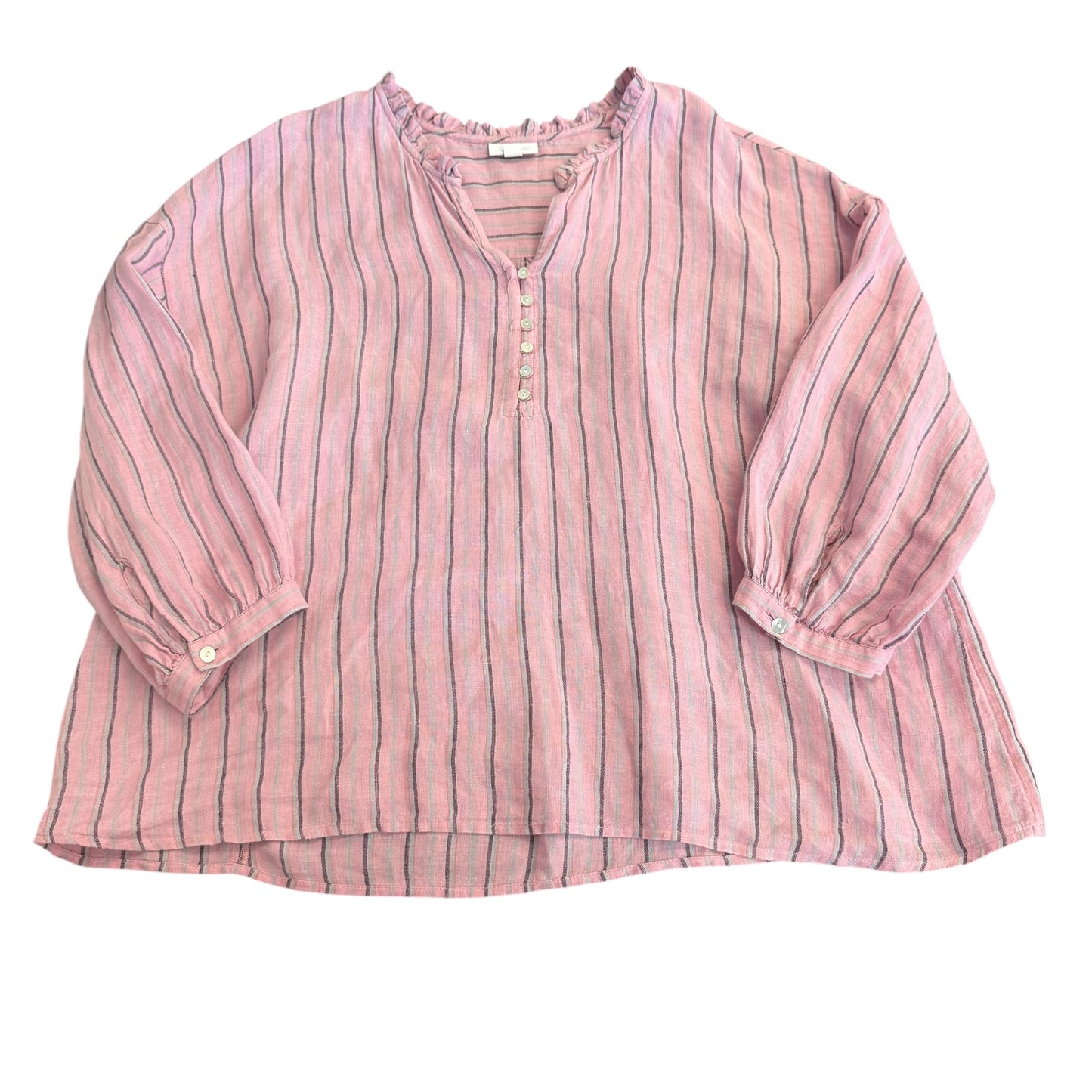 J JILL PINK STRIPED LINEN BLOUSE 100 1X