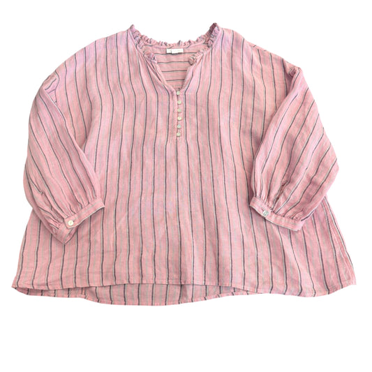 J JILL PINK STRIPED LINEN BLOUSE 100 1X