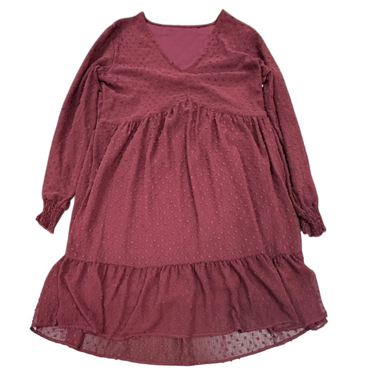 MAROON SWISS DOT RUFFLE HEM DRESS 114 MEDIUM