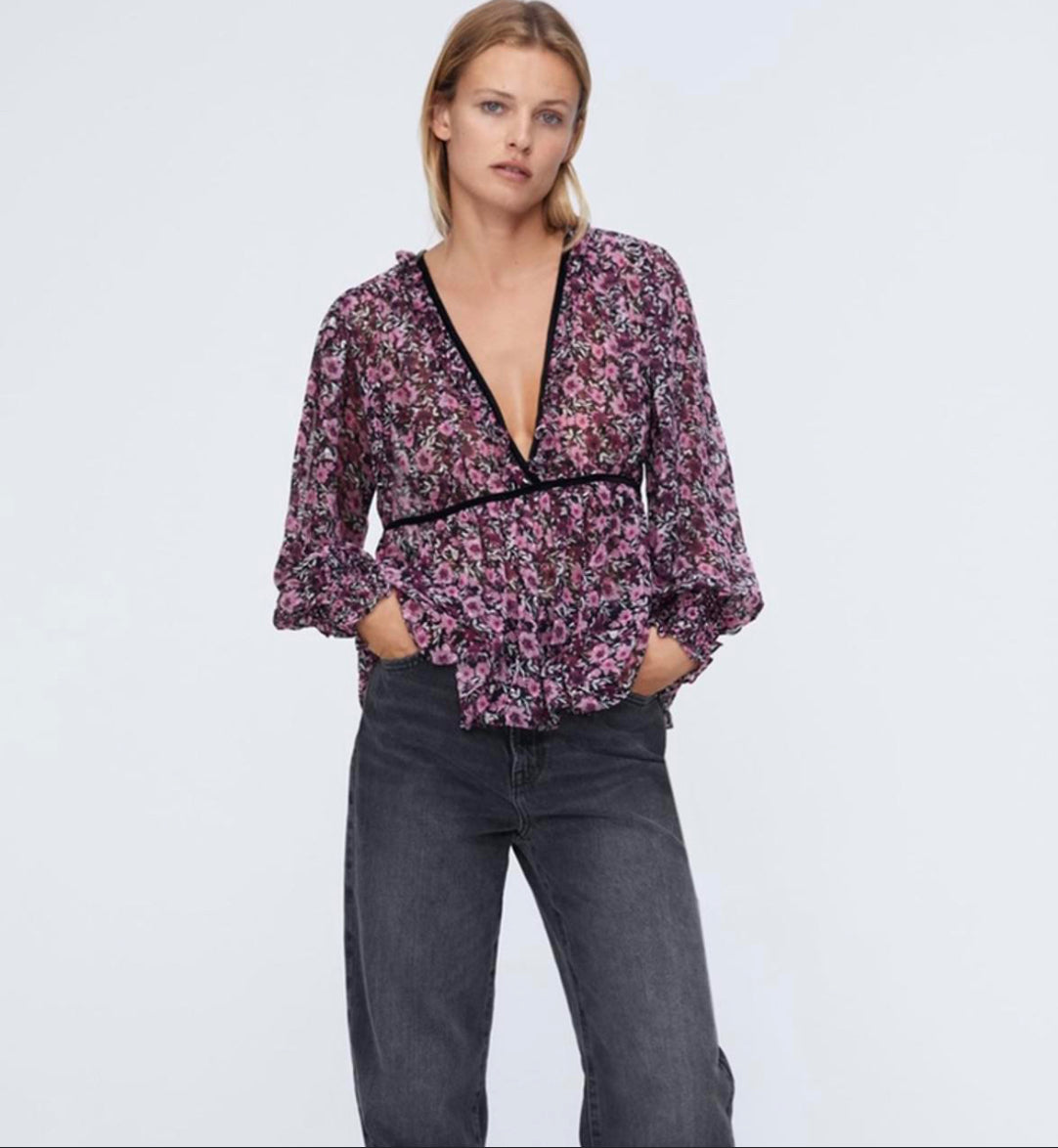 MI AMI PINK FLORAL BLOUSE 158 LARGE