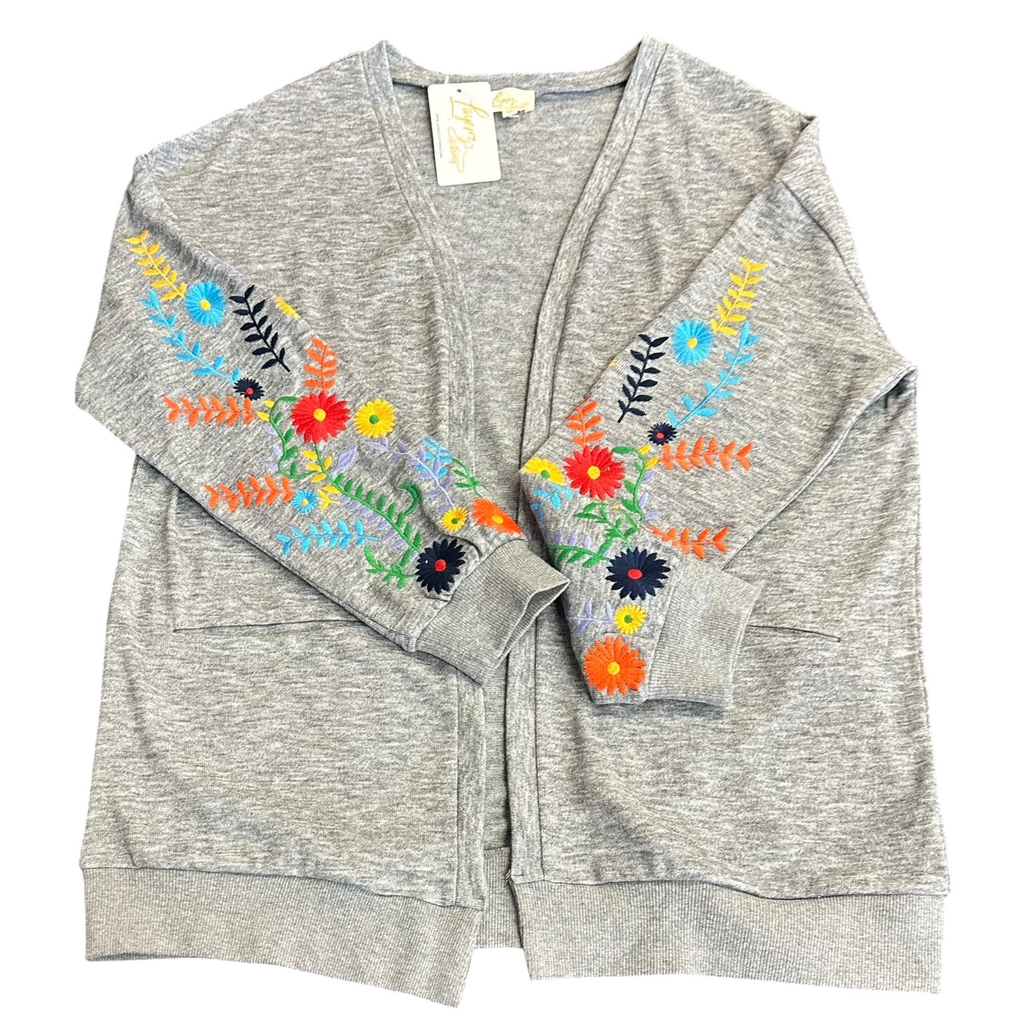 LAYERZ CLOTHING GRAY CARDIGAN EMBROIDERED NWT 100 XL