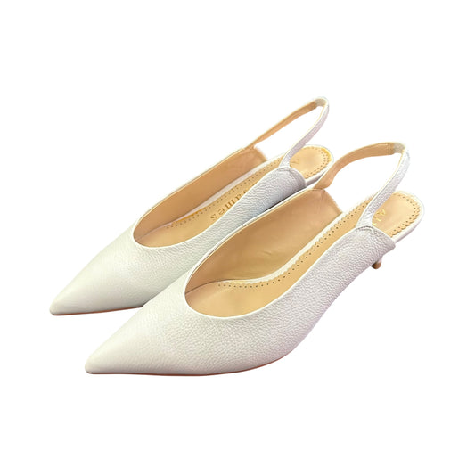 ALLEGRA JAMES WHITE CELINE SLING BACK HEELS 214 SZ 8.5