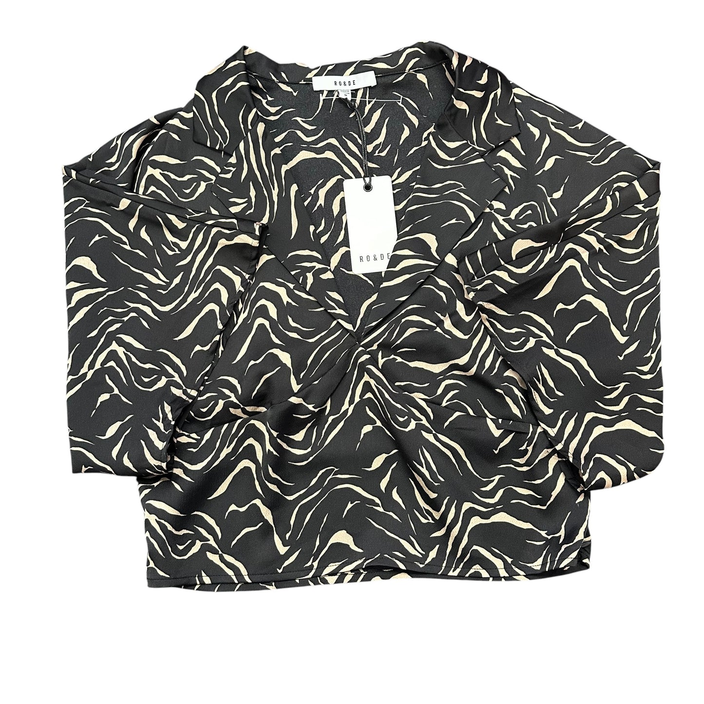 RO&DE BLACK TAN SATIN BLOUSE NWT 122 MEDIUM