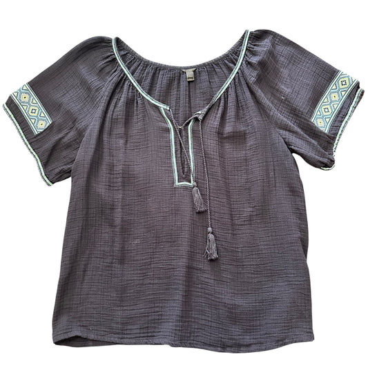 J CREW NAVY TASSEL TIE BLOUSE 100 LARGE