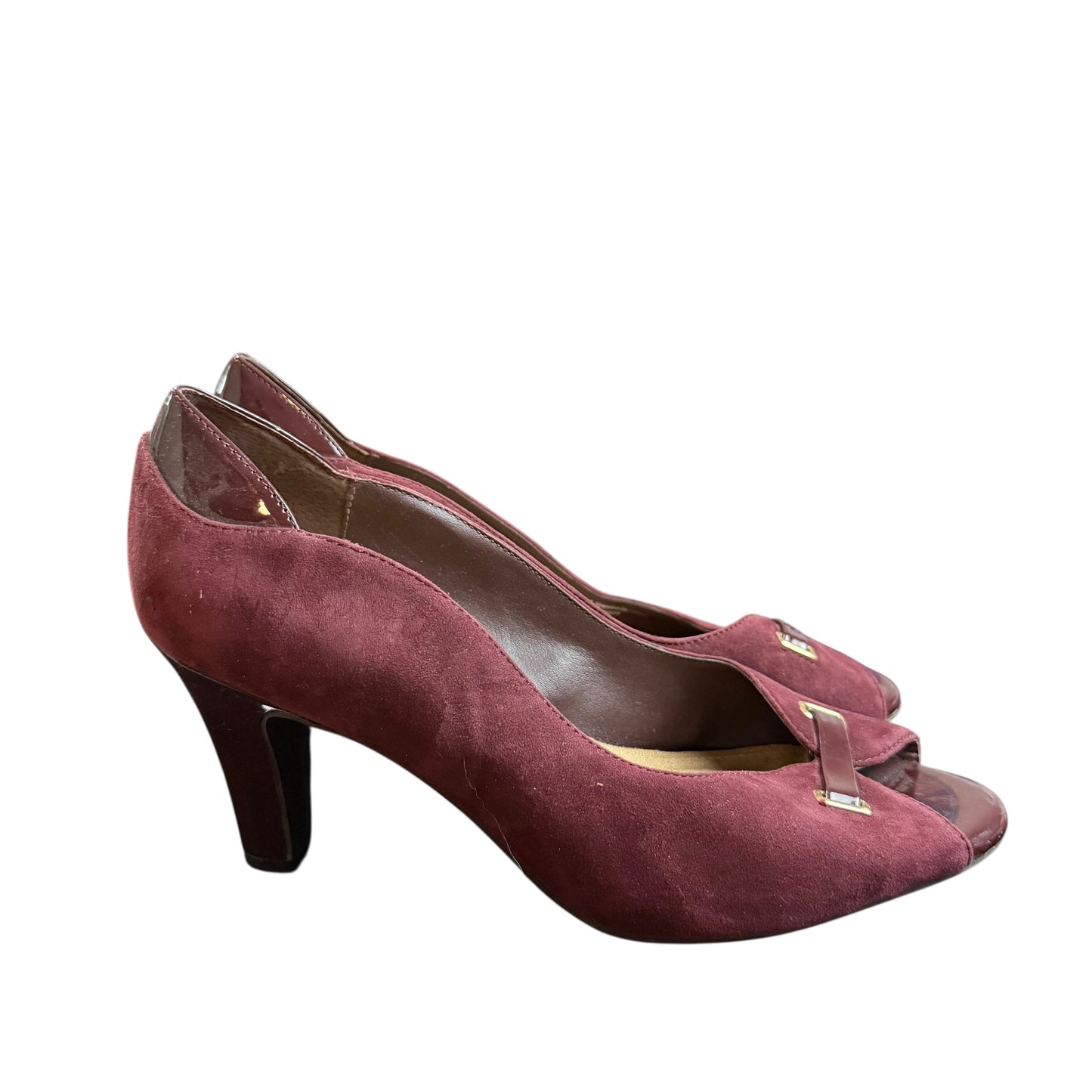 GIANNI BINI BURGUNY SUEDE PEEP TOE HEELS 220 9M