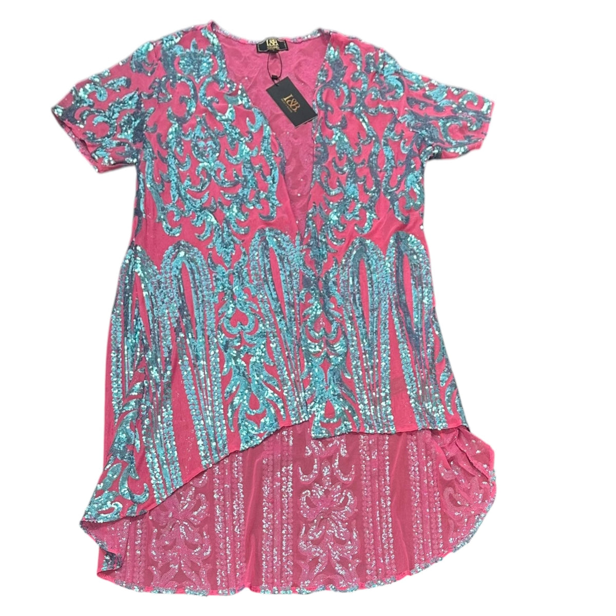 L&B PINK KIMONO BLUE SEQUINS NWT $49 SMALL