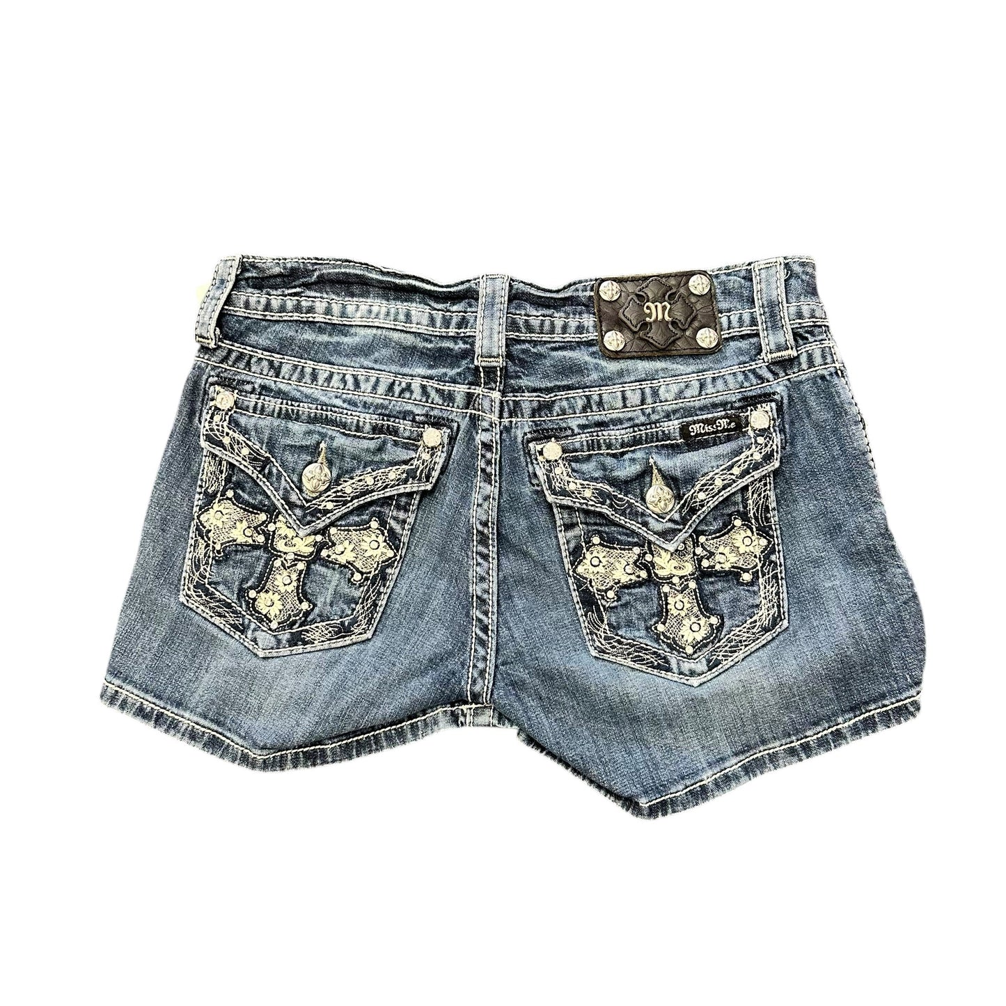 MISS ME BLUE DENIM SHORTS EMBELLISHED CROSS SHORTS 251 SZ 29