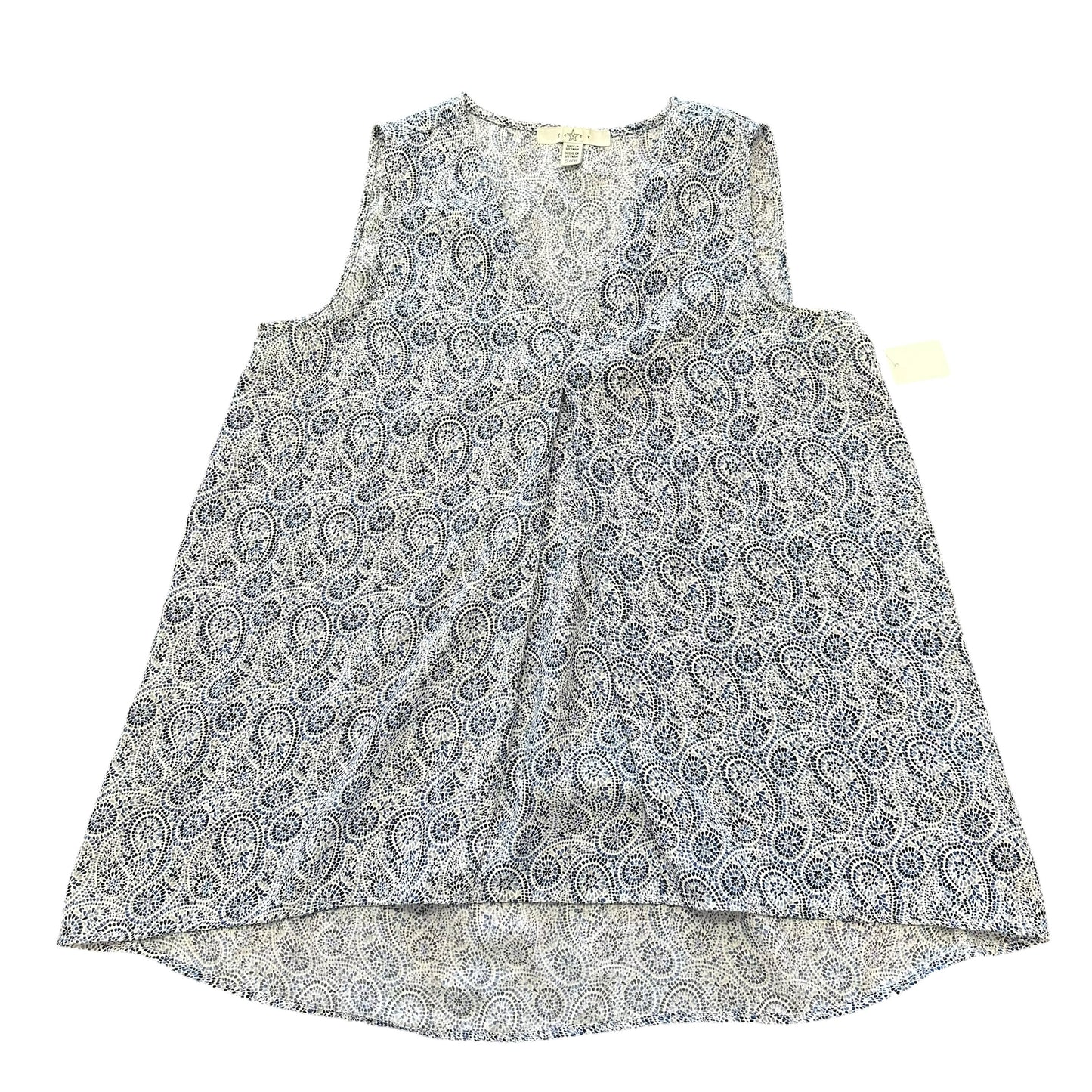 FEVER WHITE BLUE PATTERNED SLEEVLESS BLOUSE 100 SMALL
