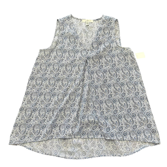 FEVER WHITE BLUE PATTERNED SLEEVLESS BLOUSE 100 SMALL