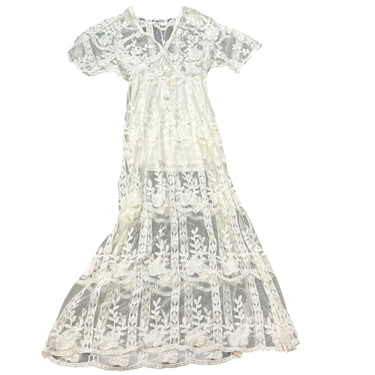 LOVE RICHIE BEIGE LACE MAXI DRESS BOHO 238 ￼SMALL