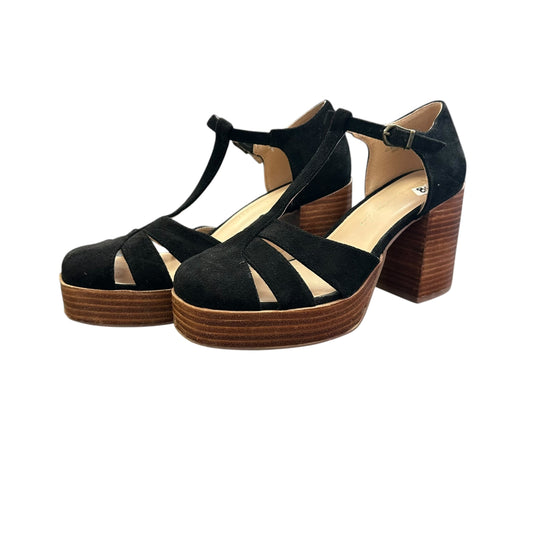 HOUSE OF HARLOW BLACK PLATFORM WOODEN HEELS 84 SZ 7.5