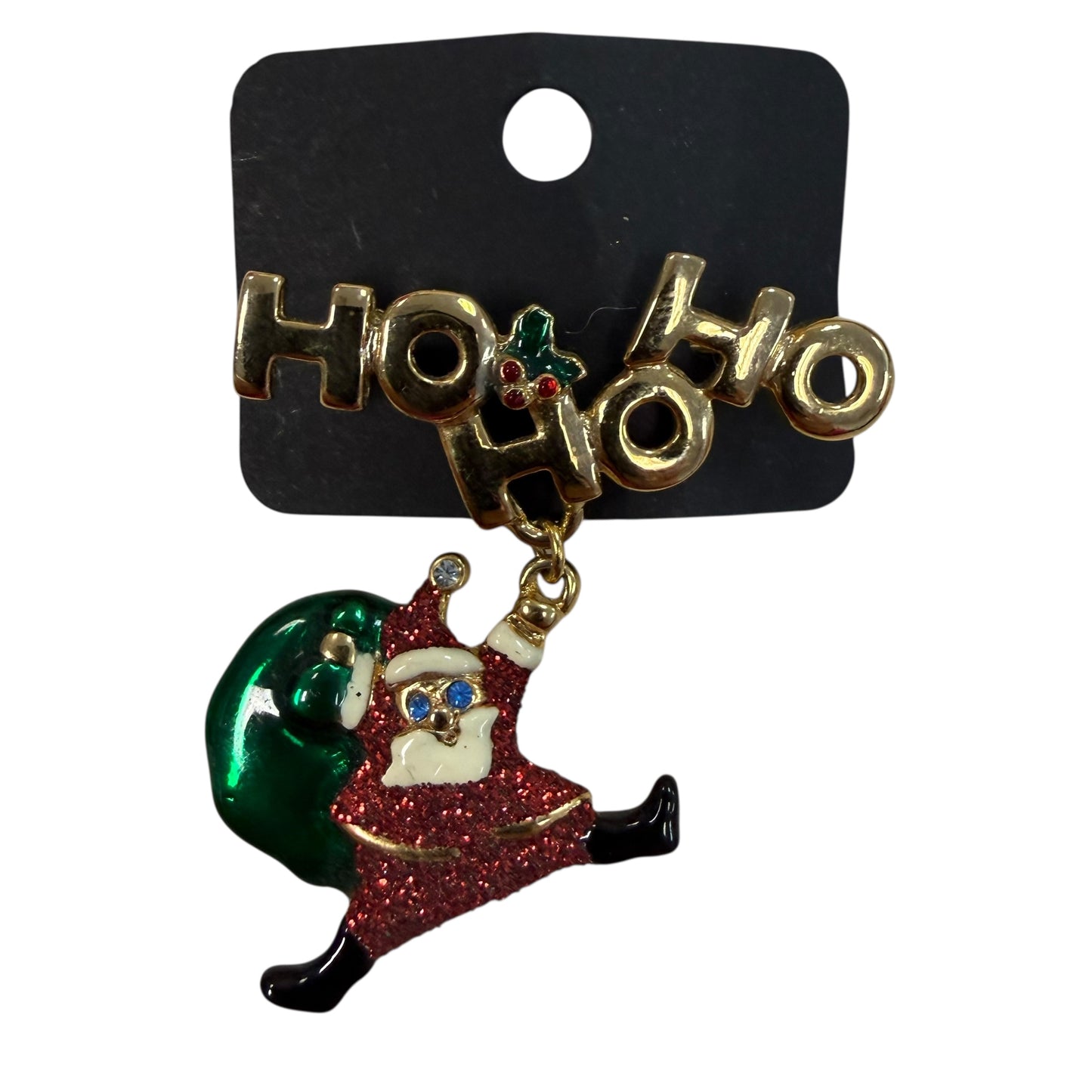 HO HO HO GOLD SANTA CHRISTMAS LAPEL PIN BROOCH