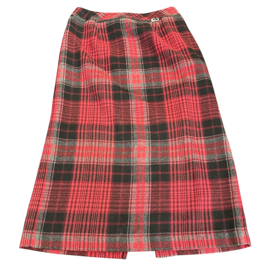 WORTHINGTON PETITE VINTAGE WOOL BLEND SKIRT MIDI PLAID RED BLACK 289 SZ 6