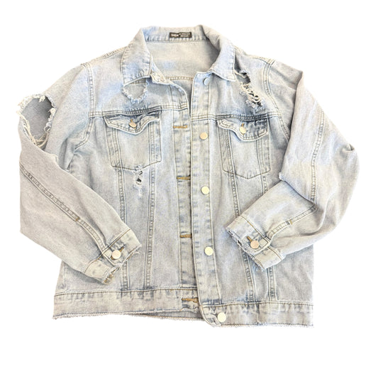 SHEIN BLUE DENIM DISTRESSED JACKET 143 LARGE