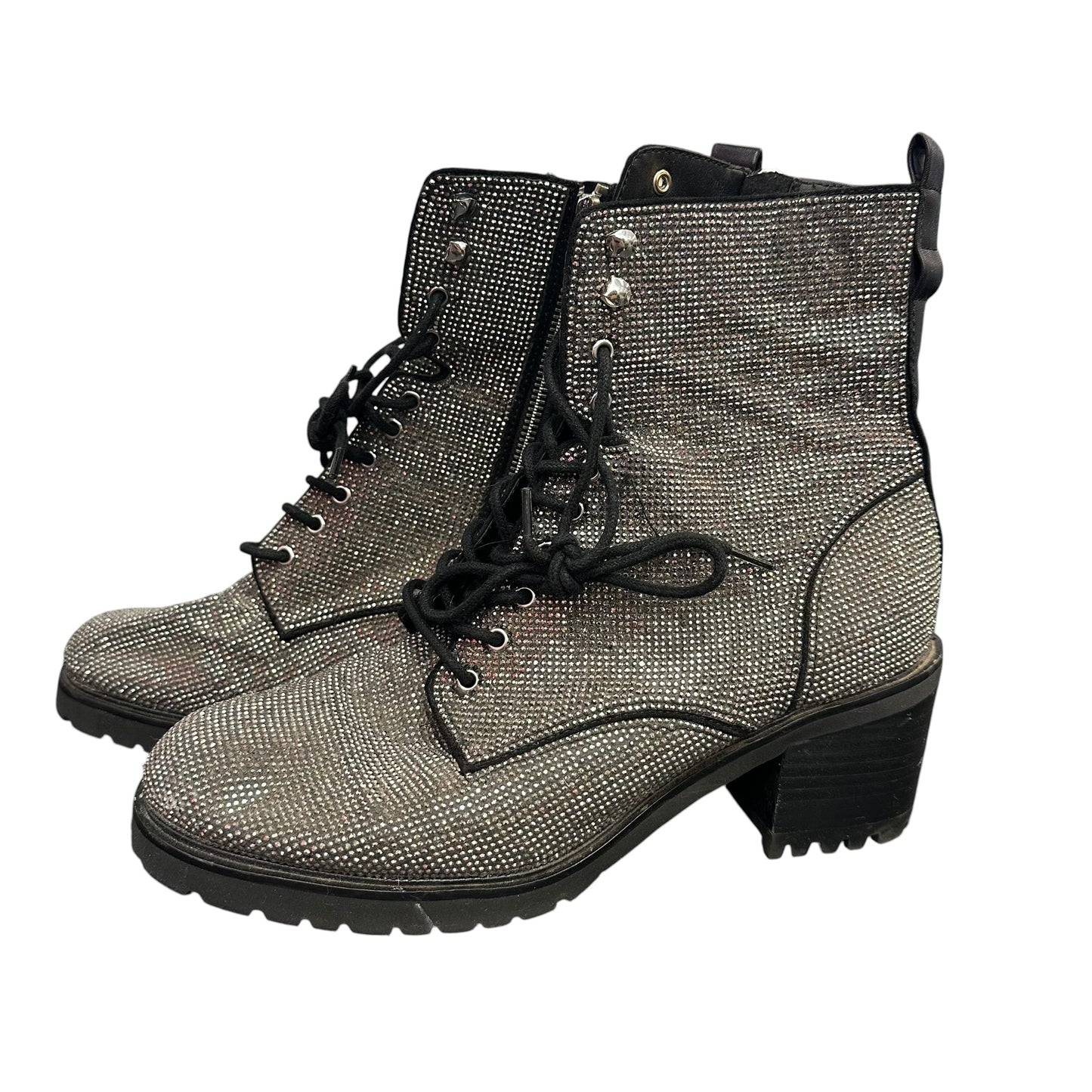 STEVE MADDEN BLACK RHINESTONE LACE UP BOOTS 56 SZ 10