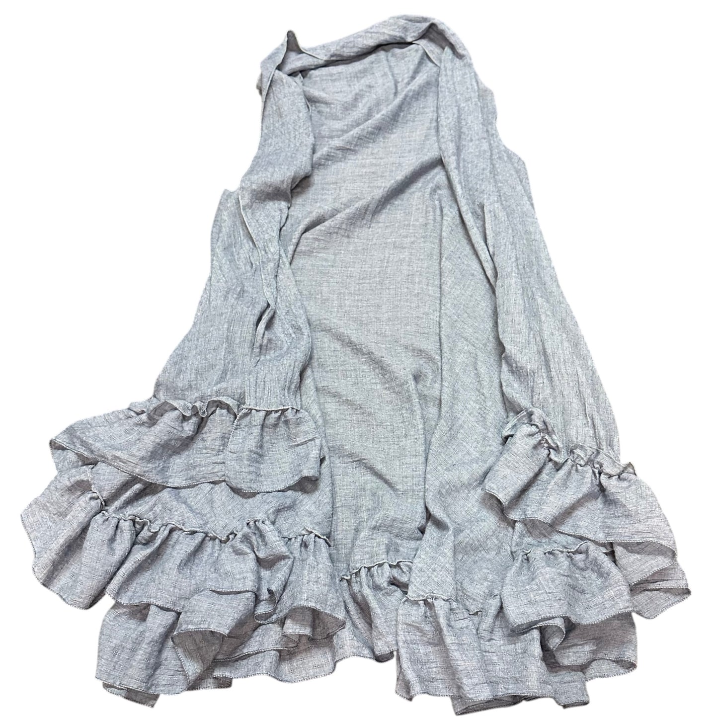 BLUE LONG VEST RUFFLE HEM OPEN FRONT 280 OS