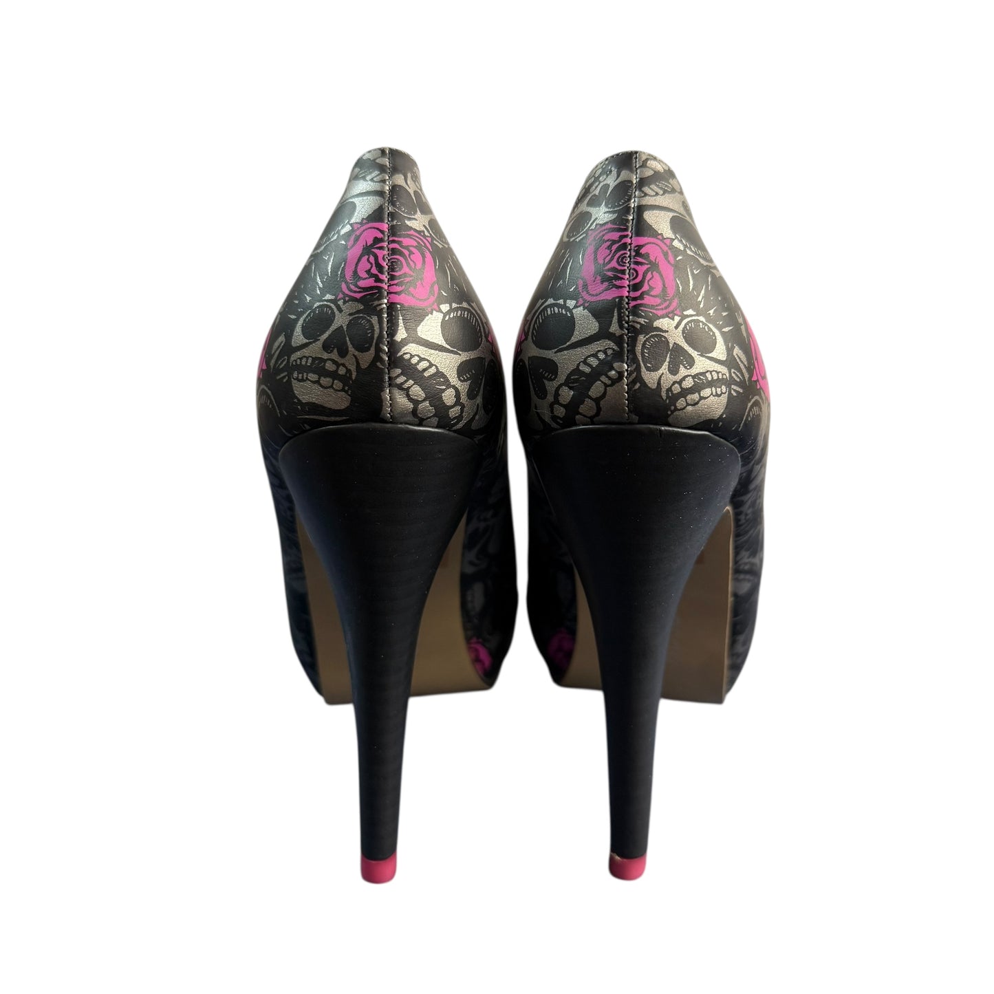 IRON FIST PUNK ROCK SILVER BLACK SKULL PLATFORM PEEP TOE HEELS NEW Sz 5
