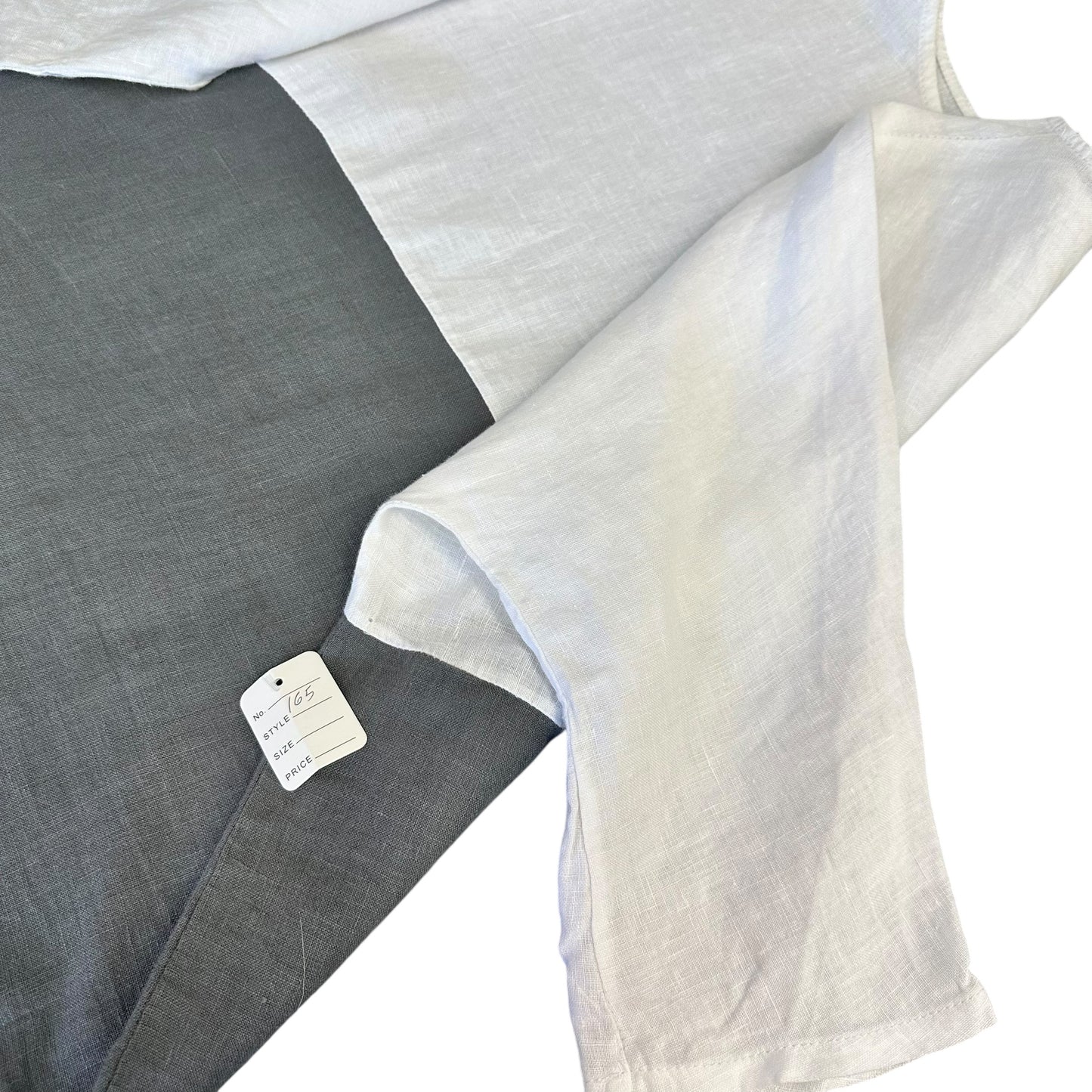 VANESSA ZANI COLORBLOCK GRAY WHITE LINEN TUNIC BLOUSE 165 SMALL