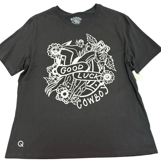 RODEO QUINCY BLACK WHITE GOOD LUCK COWBOY TEE NWT 298 XL