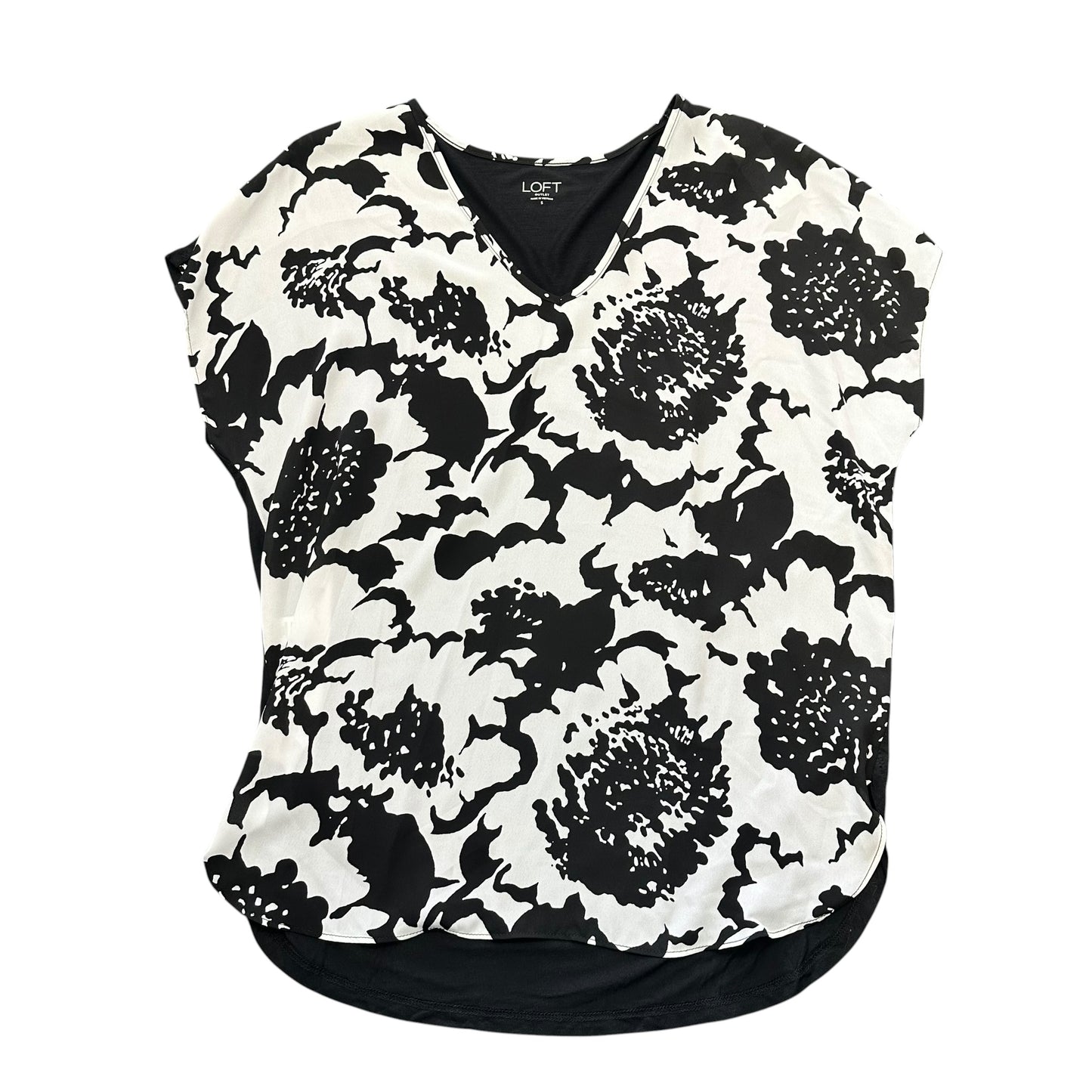LOFT BLACK WHITE FLORAL BLOUSE NWT 100 SMALL