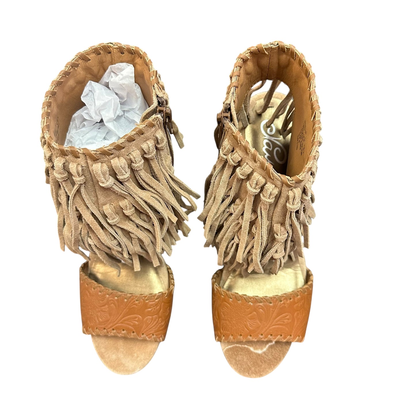 NAUGHTY MONKEY TAN TRUE FRINGE WEDGES 246 SZ 8