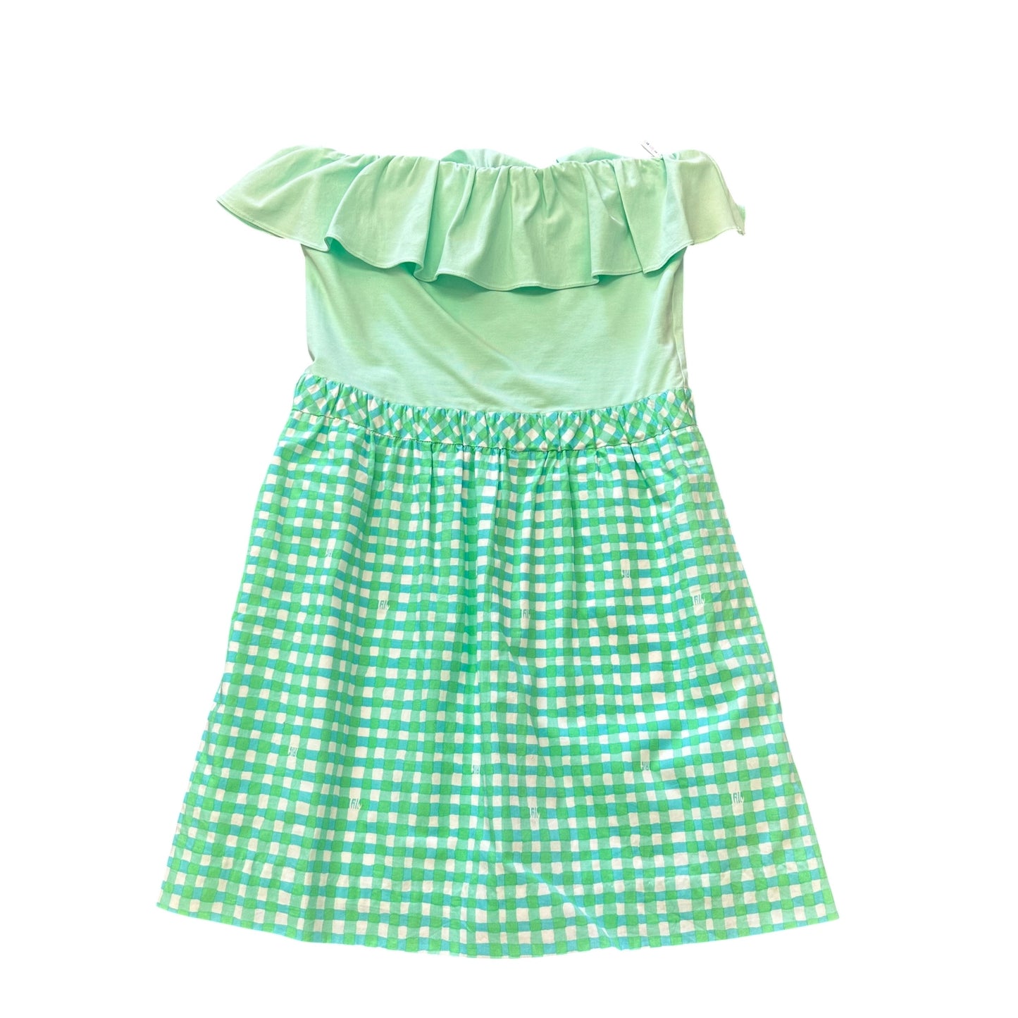 LILY PULITZER STRAPLESS TEAL WHITE RUFFLE DRESS 100 SMALL