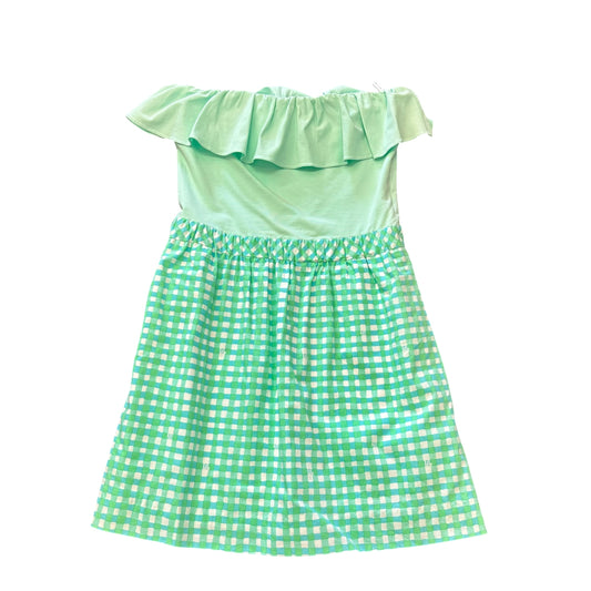LILY PULITZER STRAPLESS TEAL WHITE RUFFLE DRESS 100 SMALL