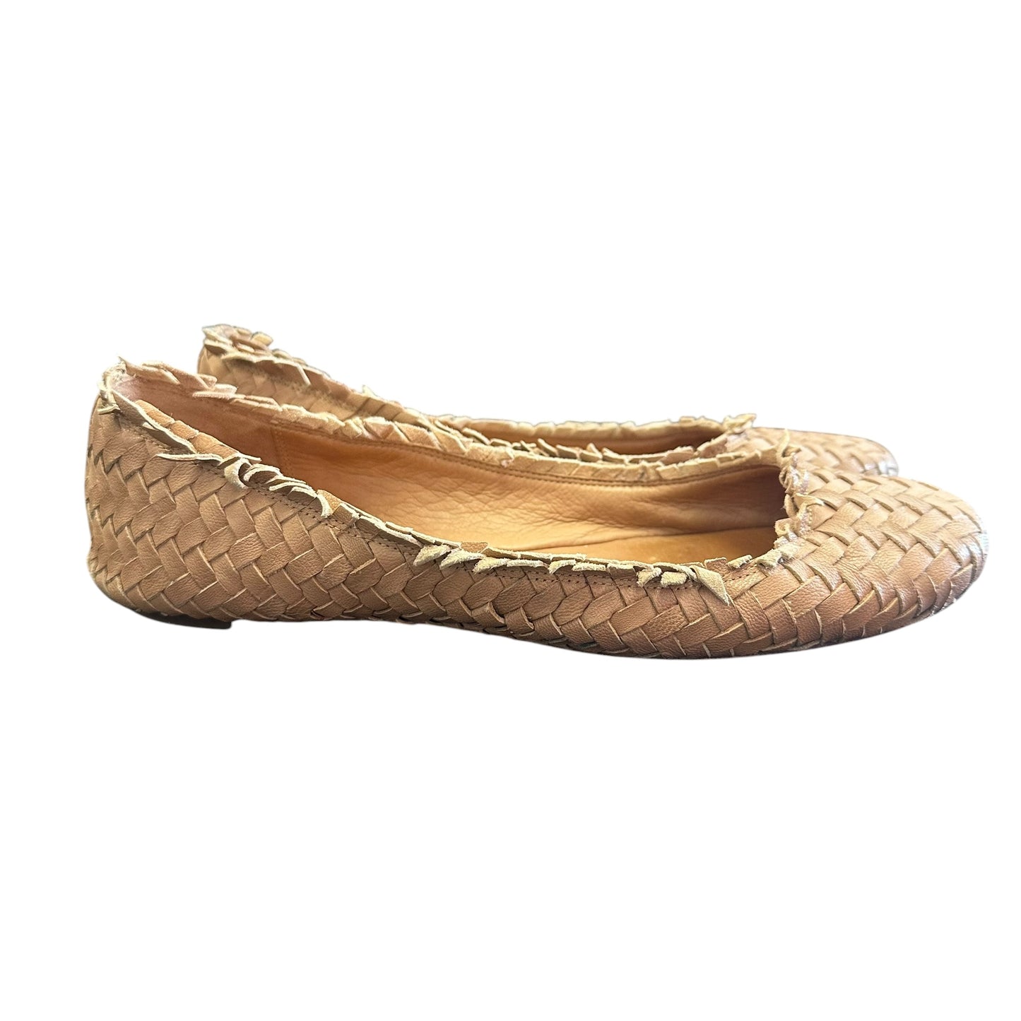 COACH TAN LEATHER BRAIDED FLATS 262 SZ 8.5