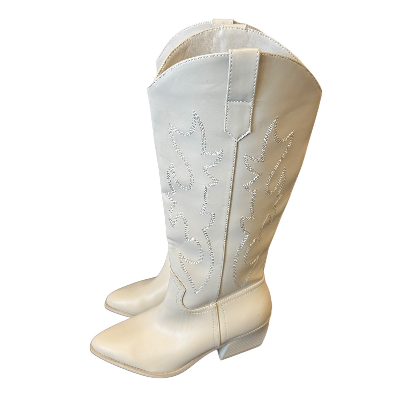 MADDEN GIRL BEIGE FAUX LEATHER COWBOY BOOTS 100 SZ 9