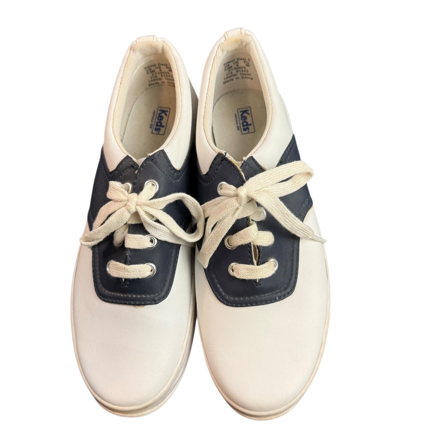 KEDS SCHOOL DAYS II LEATHER SNEAKERS WHITE NAVY 227 SZ 9.5